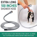 3 Mode Dog Shower Attachment, High Pressure Handheld Sprayer with ON/OFF Switch, G1/2" Metal Shower Diverter, 100 Inches Stainless Steel Hose, No Drill Hook, for Indoor Pet Bathing and Washing