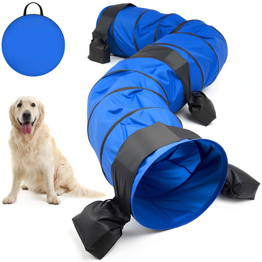 28 in 18 Foot Blue Extra Large Dog Agility Tunnel with Sandbags Dogs Agility Training Equipment Tunnel with 4 Pack Sandbags Carry Bag and 4 Ground Spikes for All Medium and Large Dogs