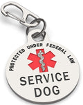 Service Dog Tag Double Sided with Federal Protection & Red Medical Alert Symbol | 1.25 Inch Durable Pet ID Tags | Easily Attach to Collar, Harness, Vest | Service Dog Identification Tag