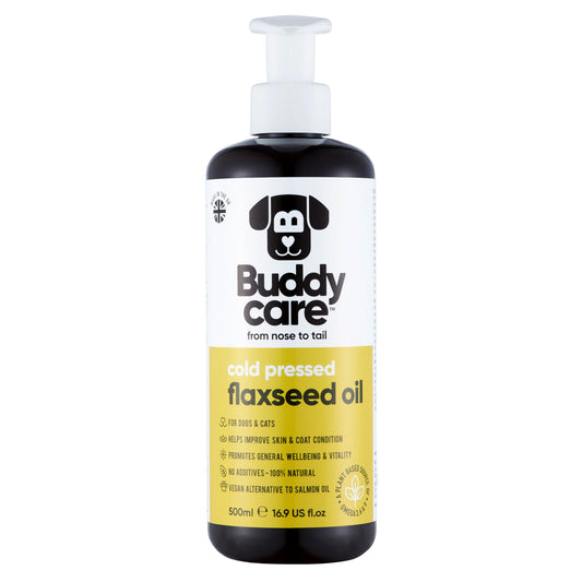 Buddycare Flaxseed Oil - 16.90 fl.oz - Natural Supplement for Dogs & Cats - Rich in Omega-3 Fatty Acids for a Healthy Coat and Skin