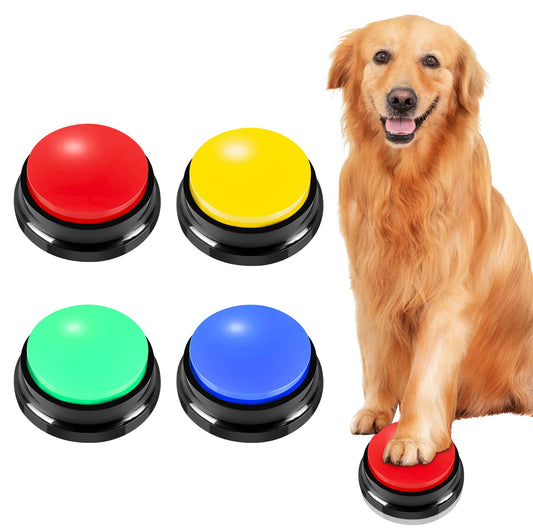 Recordable Buttons 4 Color, Dog Buttons for Communication, Training Your Pet to Talk, Talking Pet Buttons, Dog Training Set, 30 Second Record & Clear Playback