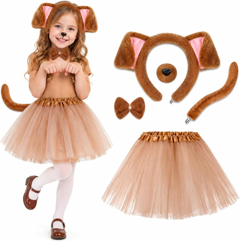 Zhanmai 5 Pcs Carnival Animal Costume Kid Bear Puppy Dog Pup Kangaroo with Tutu Ear Headband Bowtie Tail Paws for Boys G