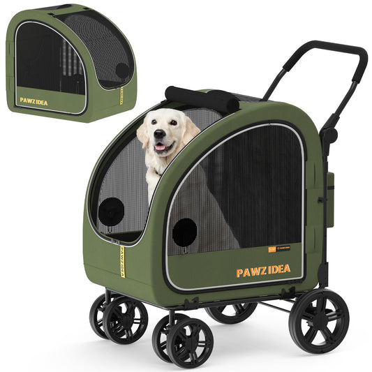 PAWZIDEA 3-in-1 Dog Stroller for Large Dogs with Detachable Carrier, 45% Extra Tall Dog Car Crate up to 100lb Sit Upright, Foldable Pet Stroller for 2 Medium Dogs All-Terrain Jogger, Adjustable Handle