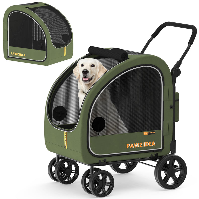 PAWZIDEA 3-in-1 Dog Stroller for Large Dogs with Detachable Carrier, 45% Extra Tall Dog Car Crate up to 100lb Sit Upright, Foldable Pet Stroller for 2 Medium Dogs All-Terrain Jogger, Adjustable Handle