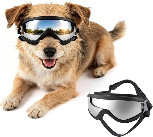 Billionchains Dog Goggles Small Breed with UV Protection Windproof Anti-Fog Dog Sunglasses Clear View Puppy Glasses for Walks/Car Rides/Motorcycle Riding/Bike Riding, Small