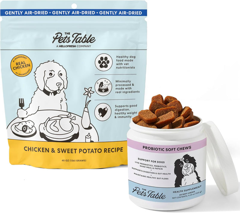 The Pets Table, Bundle of Chicken & Sweet Potato Air-Dried Dog Food, 48-Ounce Bag + Probiotic Soft Chews Duck Flavored G