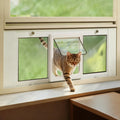 LIBBEPET Cat Door for Window, Aluminum Window Cat Door Insert Fit Windows Width 27"-32", Cat Flap for Window with Magnetic Flap Opening 7.8 x 8.3 in, Tool-Free Install, Safety & Weatherproof, Medium