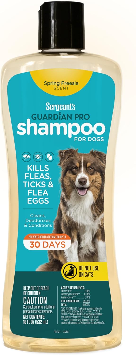 Sergeant's Guardian PRO Flea & Tick Shampoo Dogs, Kills Eggs 30 Days, 18oz