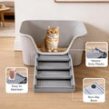 TAILRYTH Adjustable Litter Box Step, Elevated Cat Ramp/Stairs with Filter Function, Anti-Tracking, Easy to Clean, Fits Automatic Litter Boxes, for Small & Elderly Cats, Non-Slip(Grey)