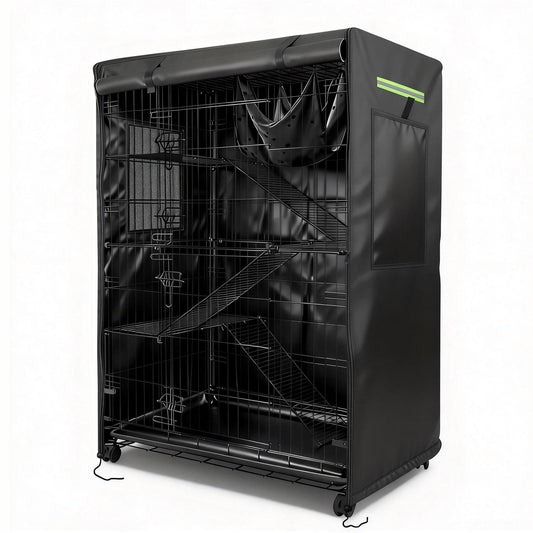 Cat Cage Cover 3 Tier, Waterproof Catio Cover for Outdoor Enclosure, Heavy Duty Weatherproof Cat Playpen Kennel Cover with Roll-up Ventilation Windows, Fits 37" L x 23.5" W x 50" H, Black