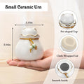 SOITIS Pet Memorial Urn for Cat or Dog Ashes - 3.54"x3.15" Elegant Ceramic Keepsake Holder with Pet-Shaped Lid & Gold Tr