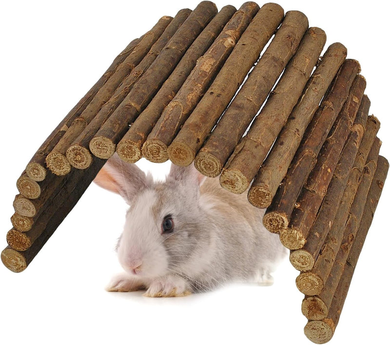 kathson Wooden Hamster Bridge,Guinea Pig Wood Ladder Bendable Tunnel Hideout Hut Small Animal Climbing Toys for Ferret H