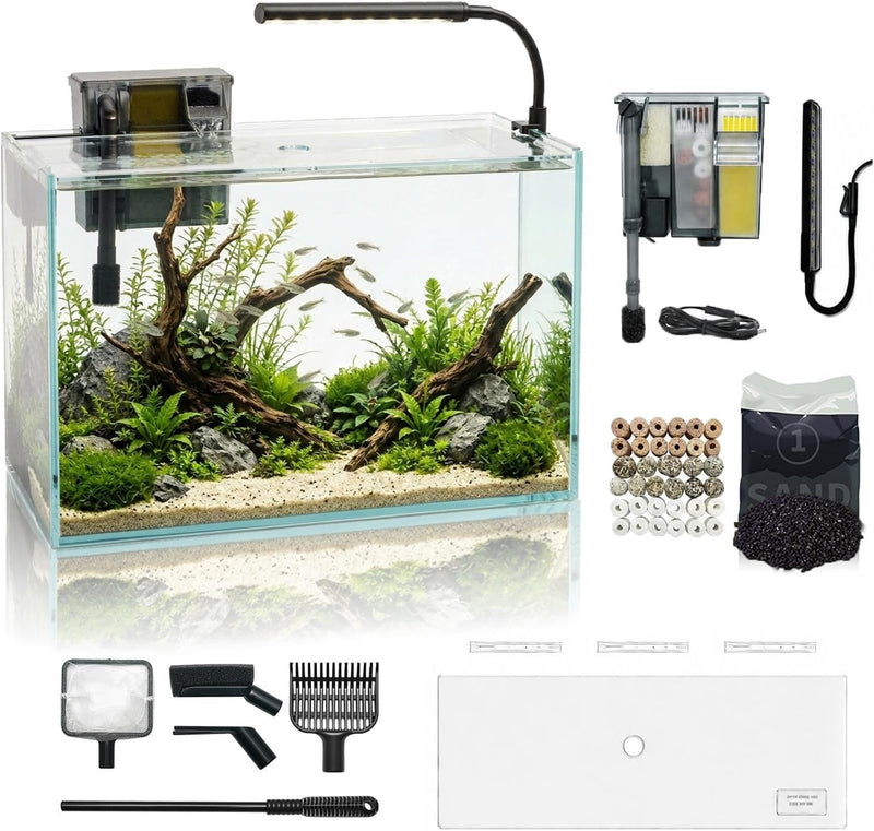 10 Gallon Fish Tank Set Glass Aquarium Kit Starter Set