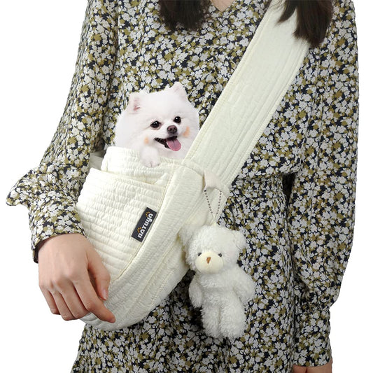 NATUYA Small Dog Carrier Sling Cat Sling-Dog Slings for Carrying Small Dogs-Adjustable Strap Hand Free Pet Puppy for Outdoor Traveling Subway (White, Canvas-Adjustable Strap)