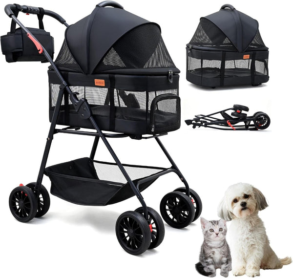 Bicystar Pet Stroller for Small Dogs Cats with Wheels, Detachable Carrier, Max Load 33 lbs, Easy Folding, Compact Portable, Dog Carriage Cart Car Seat 3 in 1