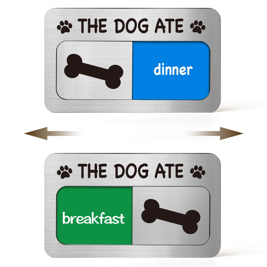 Dog Feeding Reminder Sign with Magnet, Pet Feeding Tracker with The Dog Ate, Acrylic Dog Paw 2 Area Feed Sign with Breakfast and Dinner for Fridge, Brushed Silver with 2 Stickers, 4.7" x 2.7"
