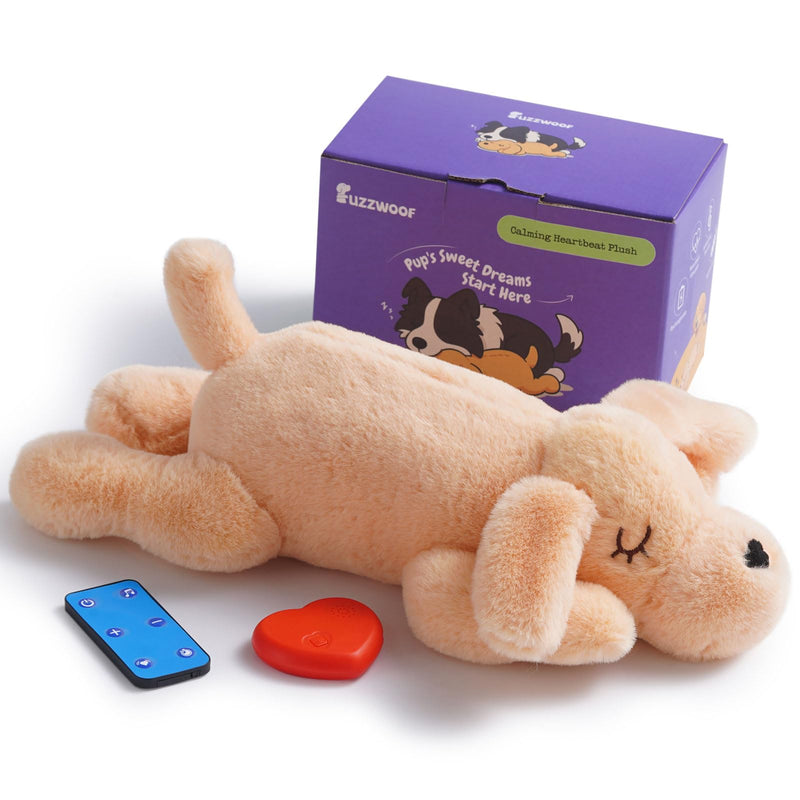 Fuzzwoof Remote Controlled Heartbeat Dog Toy, 8-Sounds & Heartbeat Simulation Plush Toy for Puppy Sleep Aid & Anxiety Relief, Crate Training, Rechargeable Calming Companion