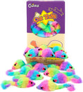 CHIWAVA 36PCS 1.8" Rainbow Color Furry Cat Toy Mice with Rattle Kitten Mouse Interactive Play