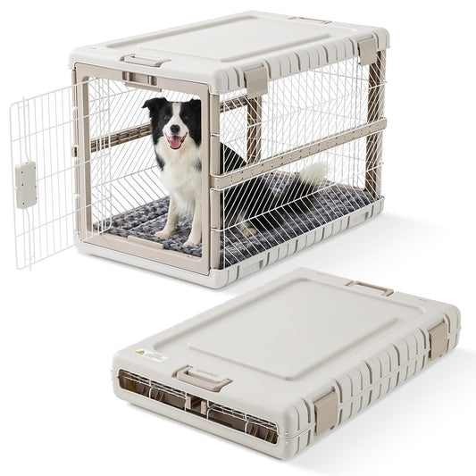 ZOMISIA Collapsible Dog Crate with Bed Mat, 36'' Foldable Dog Kennel for Large Dogs, Tool-Free Portable Cage with 2 Rolling Wheels & Handles, Pet Carrier for Indoor Outdoor