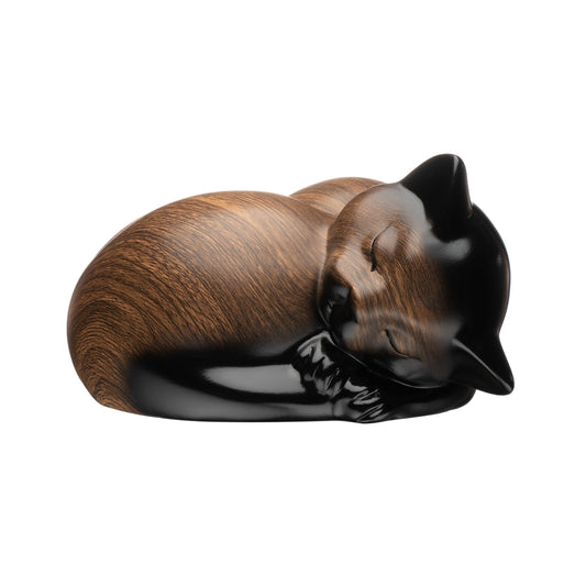 Kriss Art Pet Urns,Sleeping Resin Cremation Cat Urn, Cat Urns for Ashes, Small Animal Urn （Black Walnut）