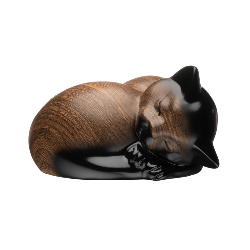 Kriss Art Pet Urns,Sleeping Resin Cremation Cat Urn, Cat Urns for Ashes, Small Animal Urn （Black Walnut）