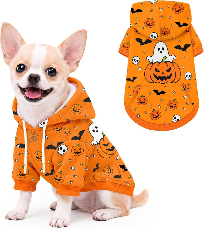 Halloween Dog Hoodie for Small Dogs Halloween Pumpkin Sweatshirt Dog Hoodie with Pockets Winter Halloween Ghost Hoodies 