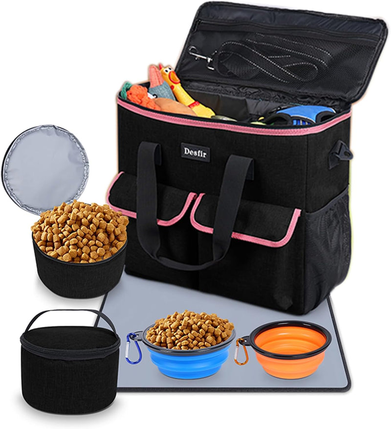 Dog Travel Bag - Dog Travel Kit for a Weekend Away Set Includes Pet Travel Bag Organizer for Accessories, 2 Collapsible 