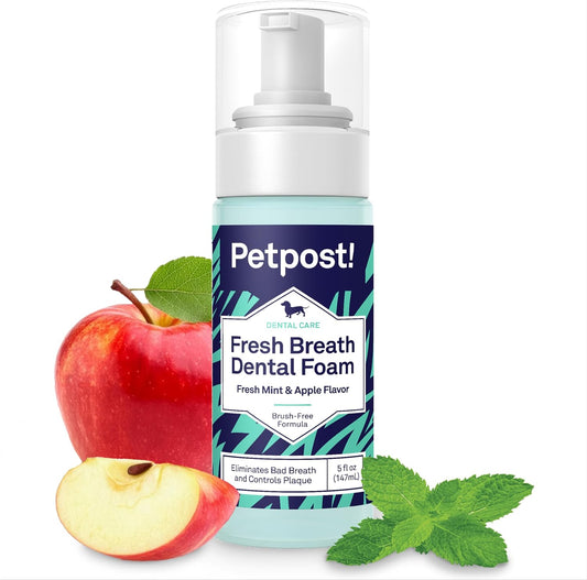 Petpost | Fresh Breath Foam for Dogs - Mint & Apple Flavored Dental Solution that Eliminates Bad Breath - Natural Tooth 