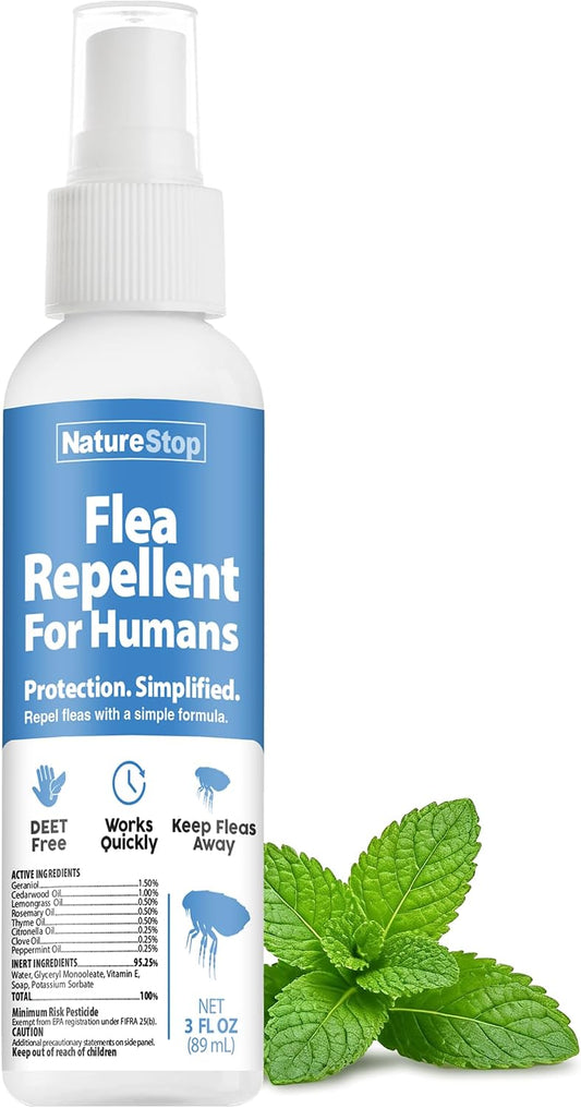 NatureStop Flea Repellent Spray for Humans, DEET-Free Insect Repellent for Skin & Outdoor Protection, 3 oz