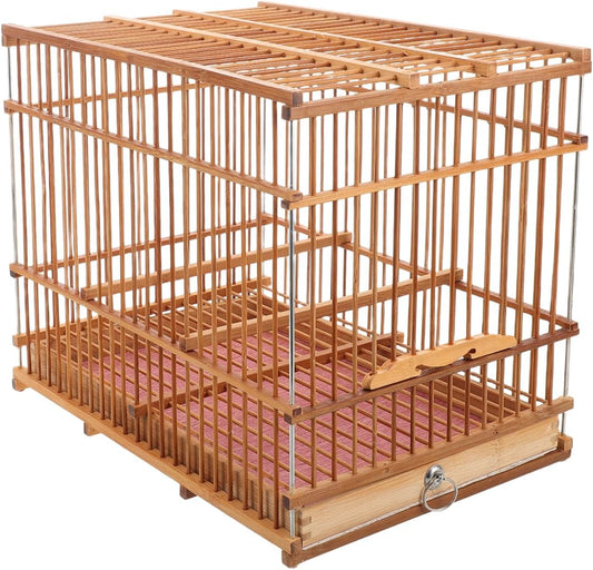 Totority Bamboo Woven Small Bird Cage - Portable Lightweight Travel Carrier for Finch, Canary & Parakeet - Handmade Vint