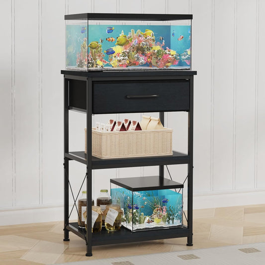 5-10 Gallon Fish Tank Stand with Adjustable Height and Drawer, Black