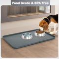 GQK Silicone Dog & Cat Food Mat with Raised Edge, 24"x16" Extra Thick Waterproof Non-Slip Pet Feeding for Food and Water Bowls, Spill Proof Mat to Protect Floors, BPA Free Dishwasher-Safe,Gray