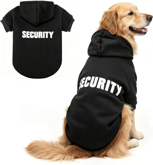 BINGPET Security Dog Hoodie, Pet Sweater Clothes with Leash Hole, Black