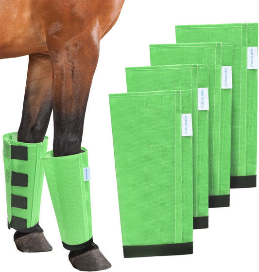 Mesh Horse Fly Boots Set of 4, Loose Fitting Leggings for Horses, Reduce Stressful Stomping, Breathable Adjustable and U