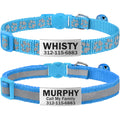 TagME 2 Pack Cat Collar with Name Tag, Personalized Reflective Cat Collar Breakaway with Bell for Boy & Girl Kitten, SkyBlue