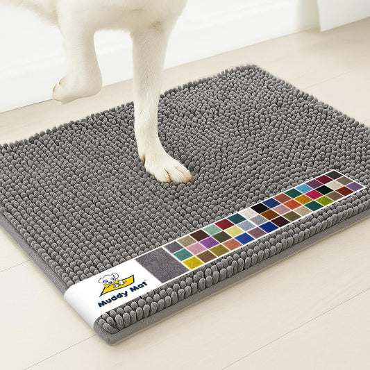 Muddy Mat® | Super Absorbent Door Mat Indoor, Microfiber Quick Dry Chenille Entryway Rug, Non-Slip Front Door Mat, Indoor Mats for Entryway, Machine Washable Pet Rug, Grey 30"x19"