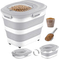 NURYO 30 Lbs Dog Food Storage Container with Wheels, Collapsible Pet Food Storage Container with Clear Window, Measuring Cup & Scoop, BPA Free Cat Food Container for Rice, Flour, Grain, Bird Seed