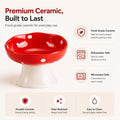 Ceramic Elevated Mushroom Cat Bowls, Tilted Raised Pet Dish Anti Vomit Kitten Bowl for Indoor Cats, Whisker Friendly Pet Food and Water Bowl for Kitten, Cat, Puppies, Dishwasher Safe (Red)