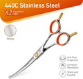 Fenice Peak 5'' Small Curved Scissors Lightweight Dog Cat Grooming Scissors with Safety Round Tip JP440C Stainless Steel Sharp Blades for Body Facial Nose Ear and Paw Hair Easy Use