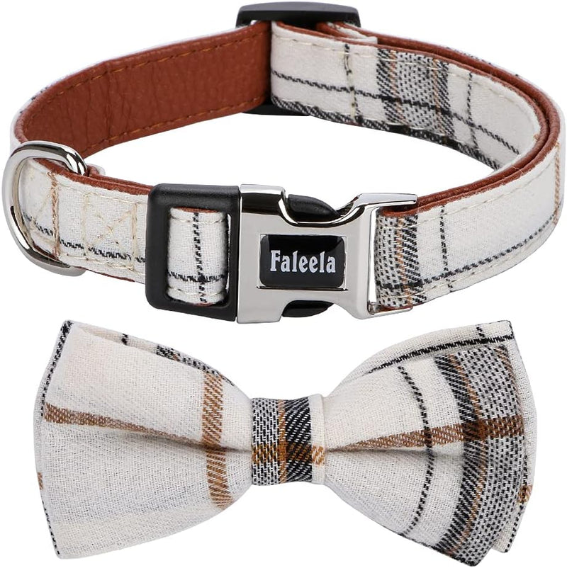 Faleela Soft &Comfy Bowtie Dog Collar,Detachable and Adjustable Bow Tie Collar,for Small Medium Large Pet (S, Beige)