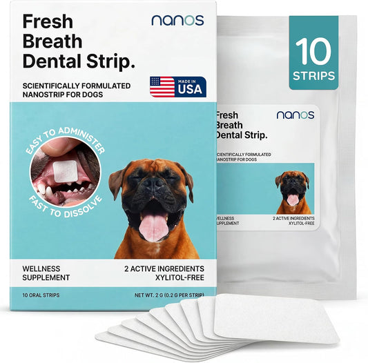 NanosVet Dog Dental Treats Strip – 10-Pack Dog Breath Treats | Dissolves in Seconds | Teeth Cleaning Strip | Pet Oral Care Mint Strips