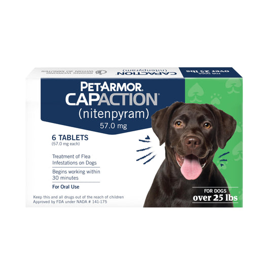 PetArmor CAPACTION (nitenpyram) Oral Flea Treatment for Dogs, Fast Acting Tablets Start Killing Fleas in 30 Minutes, Dogs Over 25 lbs, 6 Doses (Pack of 1) (Packaging May Vary)