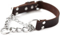 Mighty Paw Martingale Dog Collar - No Pull Design - Stainless Steel Chain - Limited Chain Cinch Training - Brown Leather