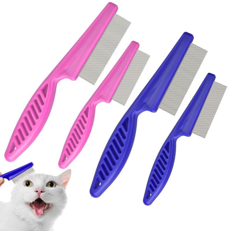 CAPHONT Flea Comb for Cats with Handle, 4 Pcs Flea Brush Tear Stain Comb Grooming Face and Matted Hair Paws Pet Lice Com