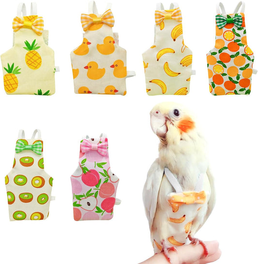 6 Pcs Bird Diapers FAURAPMNG Parrot Nappy Flight Suit Reusable Cockatiel Clothes with Elastic Back Rope Waterproof Inner