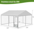 Rovibek 10x10 Ft Dog Kennel Outside, Outdoor Dog Kennel with Roof, Dog Kennels Outdoor with Steel Rotating Feeder Bowls,