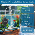 Nano Ultra Quiet Aquarium Air Pump 1.5W Mini Oxygen Aerator with Accessories for 1-15 Gallon Fish Tank Super Silent Blac