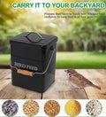Brabtod Bird Seed Storage Container Airtight,5~6LB Metal Bird Food Container with Scoop,Wild Birds Feed Tin for Storing Sunflower Seed-Ideal for Outdoor or Indoor-Squirrel proof -Black