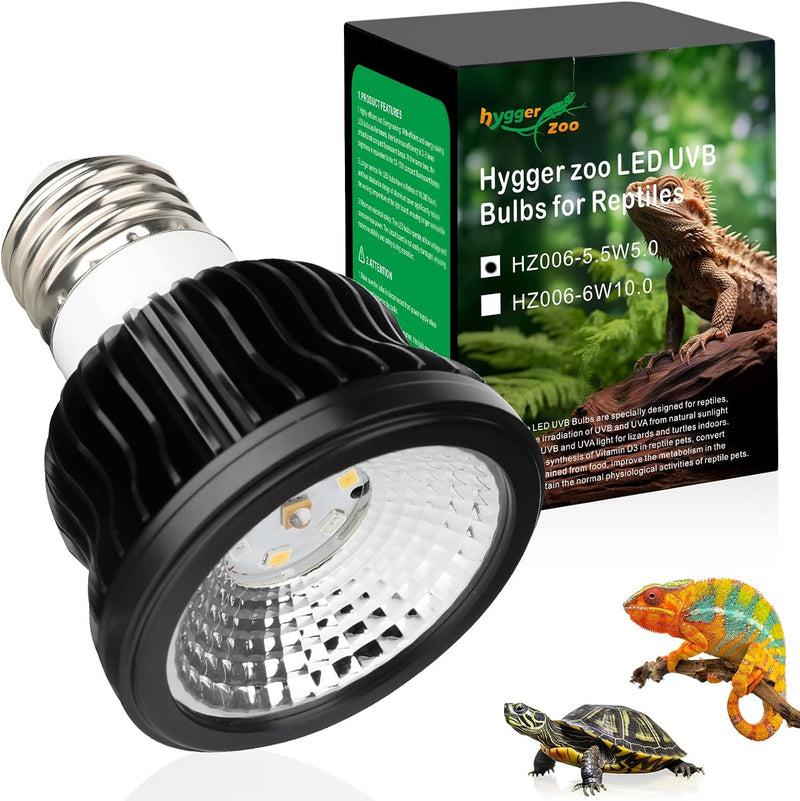 High Intensity UVB Reptile Light Bulb 5.5W 5.0 Full Spectrum UVA UVB for Reptiles simulating Sunlight Promote Synthesis 