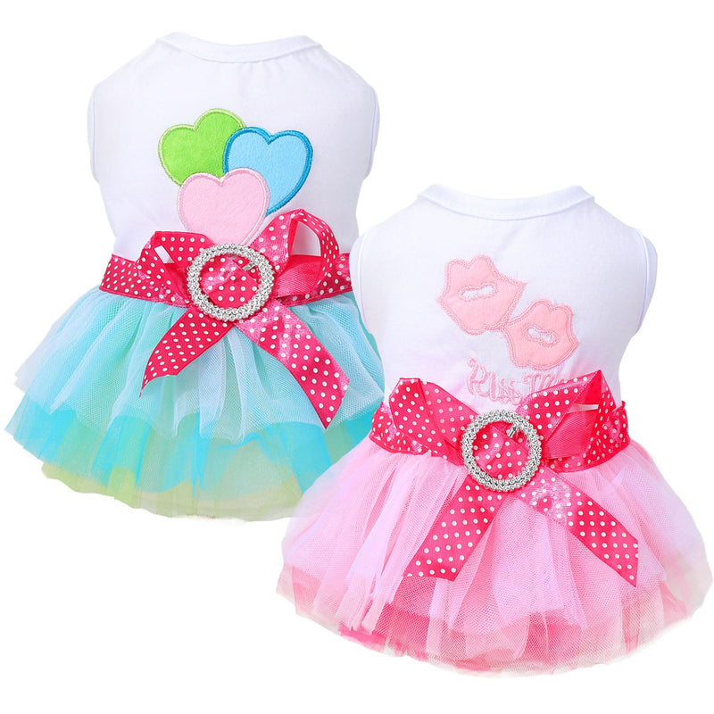 2 Pack Dog Clothes for Small Dogs Girls Cute Princess Puppy Dresses Tutu Pet Dress Outfit Female Dog Dresses Chihuahua Yorkie (XX-Small)